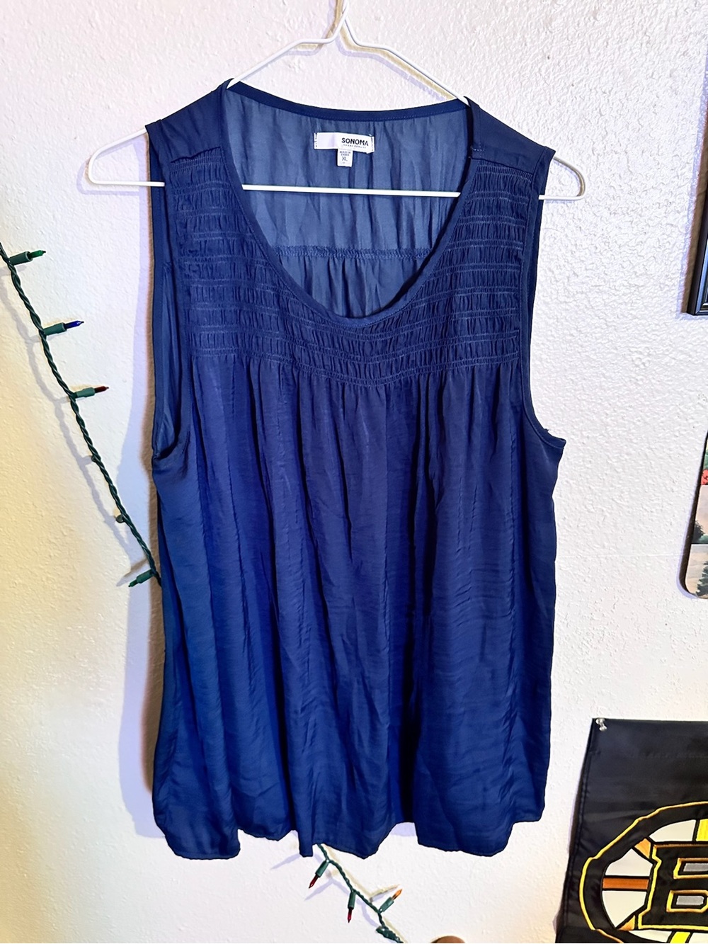 Sonoma Dark Navy Scoop Neck Sleeveless Tank with Smocked Yoke